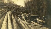 Men loading logs onto a train car