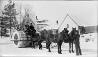 Horses pulling a snow roller